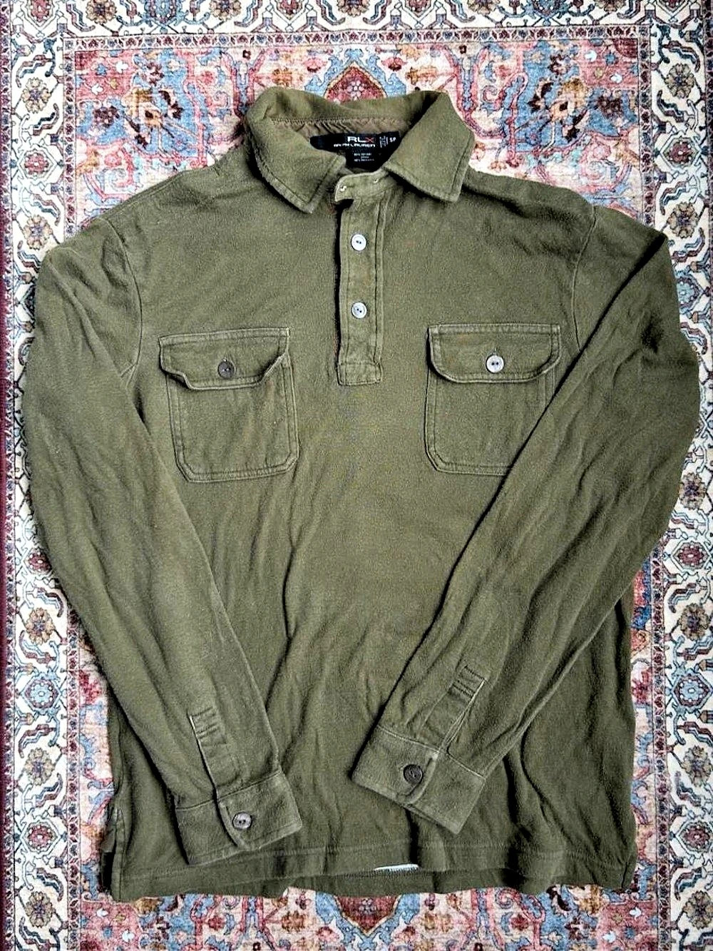 Ralph Lauren RLX Olive Green Long Sleeve Polo Size Medium